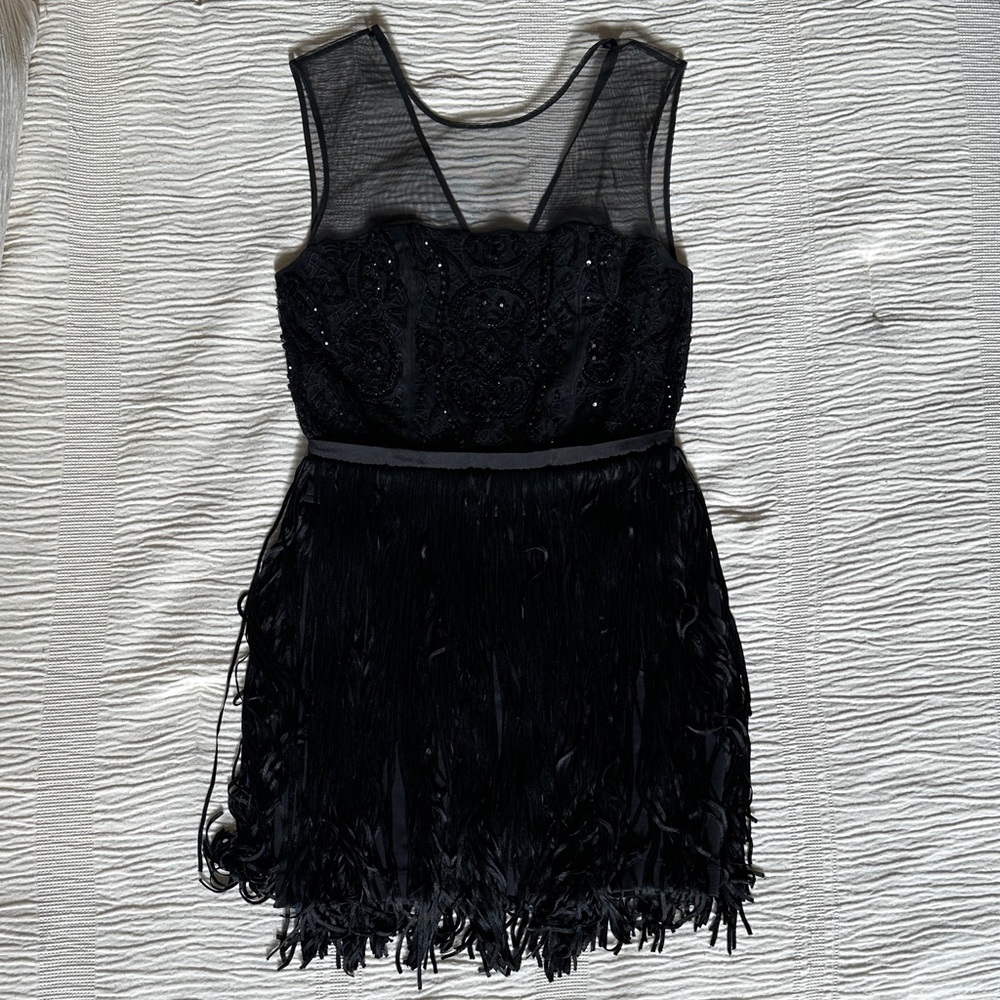 BCBGMaxAzria Black Fringe Mini Dress